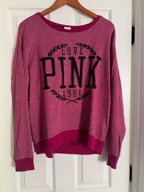 PINK Victoria's Secret Hot Pink Pullover with Black Graphic
